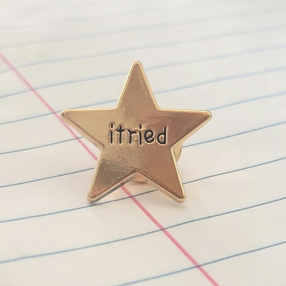 New "I Tried" gold star lapel pin